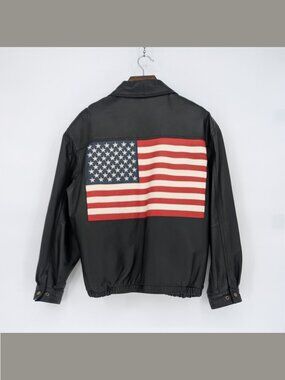 Vintage USA Flag Leather Jacket – Timothy Daniels – Men's Large
